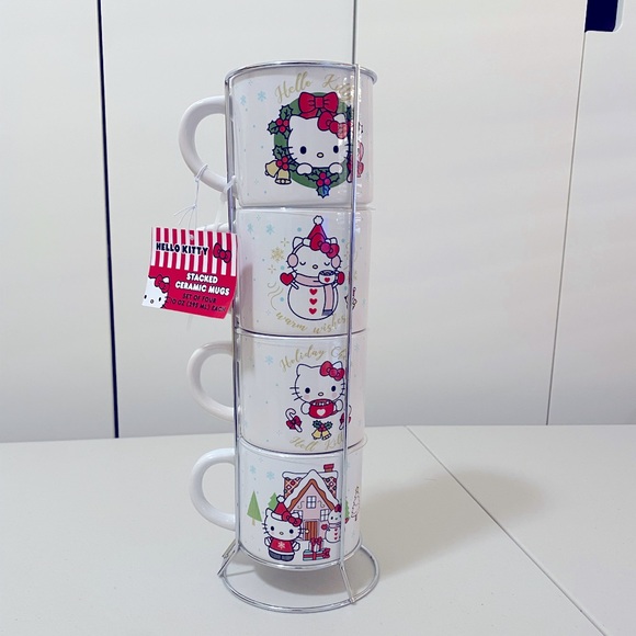 Hello Kitty (Sanrio) Christmas Stacked Ceramic Mugs with Rack - Set of 4… - Picture 2 of 3